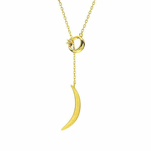 Adjustable satin finish crescent moon pendant vintage interlocking necklace